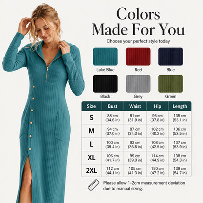 ✨Cozy Ribbed Knit!👗Women's Hooded Maxi Dress 🛍️