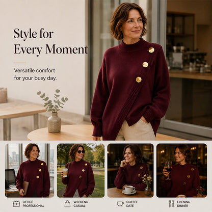 Women's Asymmetric Hem Mock Neck Knit Sweater