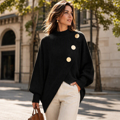 Women's Asymmetric Hem Mock Neck Knit Sweater