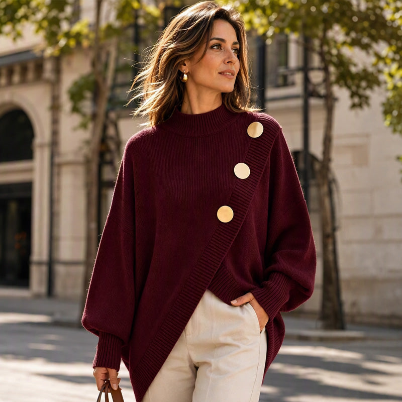 Women's Asymmetric Hem Mock Neck Knit Sweater