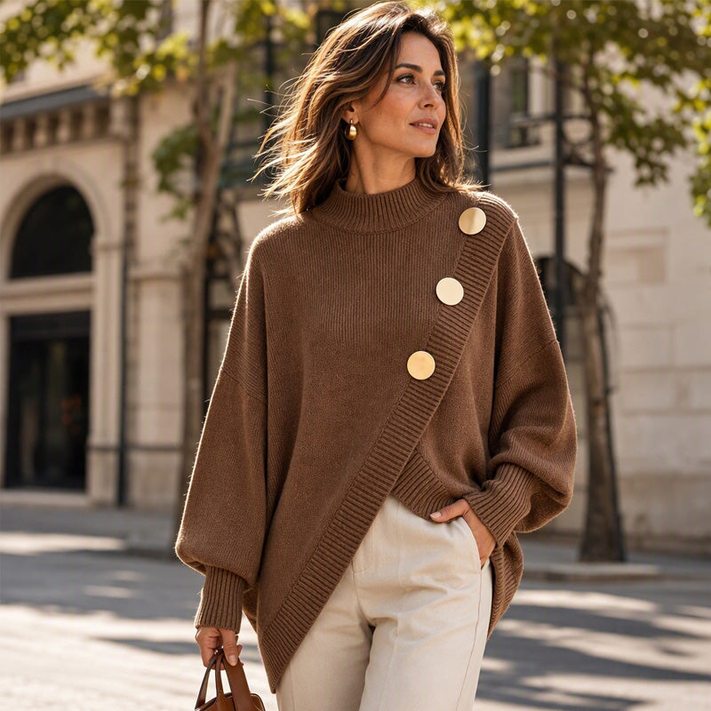 Women's Asymmetric Hem Mock Neck Knit Sweater