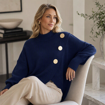 Women's Asymmetric Hem Mock Neck Knit Sweater
