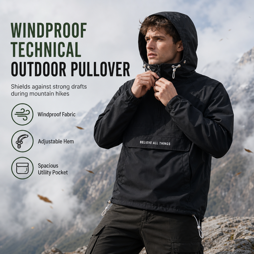 🌬️Windproof & Heat-Locking, Outdoor Protection – Men's Hooded Hiking Windbreaker Jacket ✨