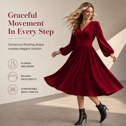 Women's Solid Color Velvet V Neck Long Sleeve Maxi Dress