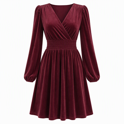 Women's Solid Color Velvet V Neck Long Sleeve Maxi Dress