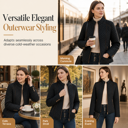 Women's Lightweight Quilted Padded Zipper with Stand Collar for Spring and Winter