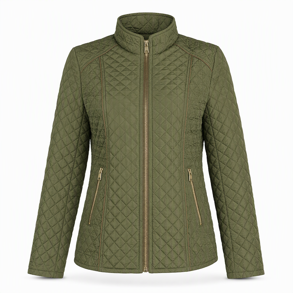 Women's Lightweight Quilted Padded Zipper with Stand Collar for Spring and Winter