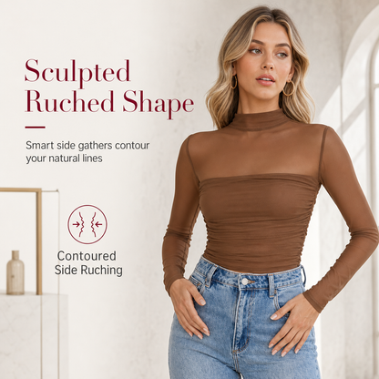 🎀 Women's Vintage Mock Neck Lace Mesh Top ✨