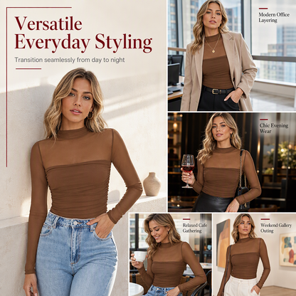 🎀 Women's Vintage Mock Neck Lace Mesh Top ✨