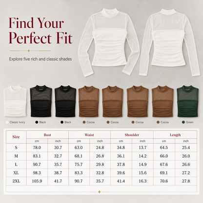 🎀 Women's Vintage Mock Neck Lace Mesh Top ✨