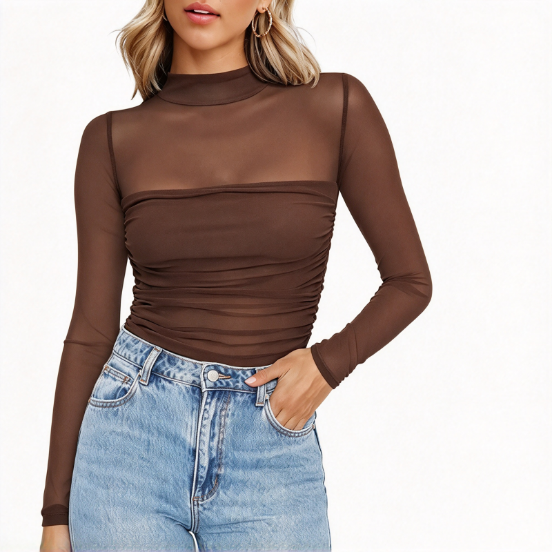 🎀 Women's Vintage Mock Neck Lace Mesh Top ✨