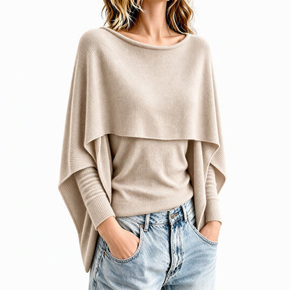 Women's Chic Mock 2-Piece Draped Shawl Top
