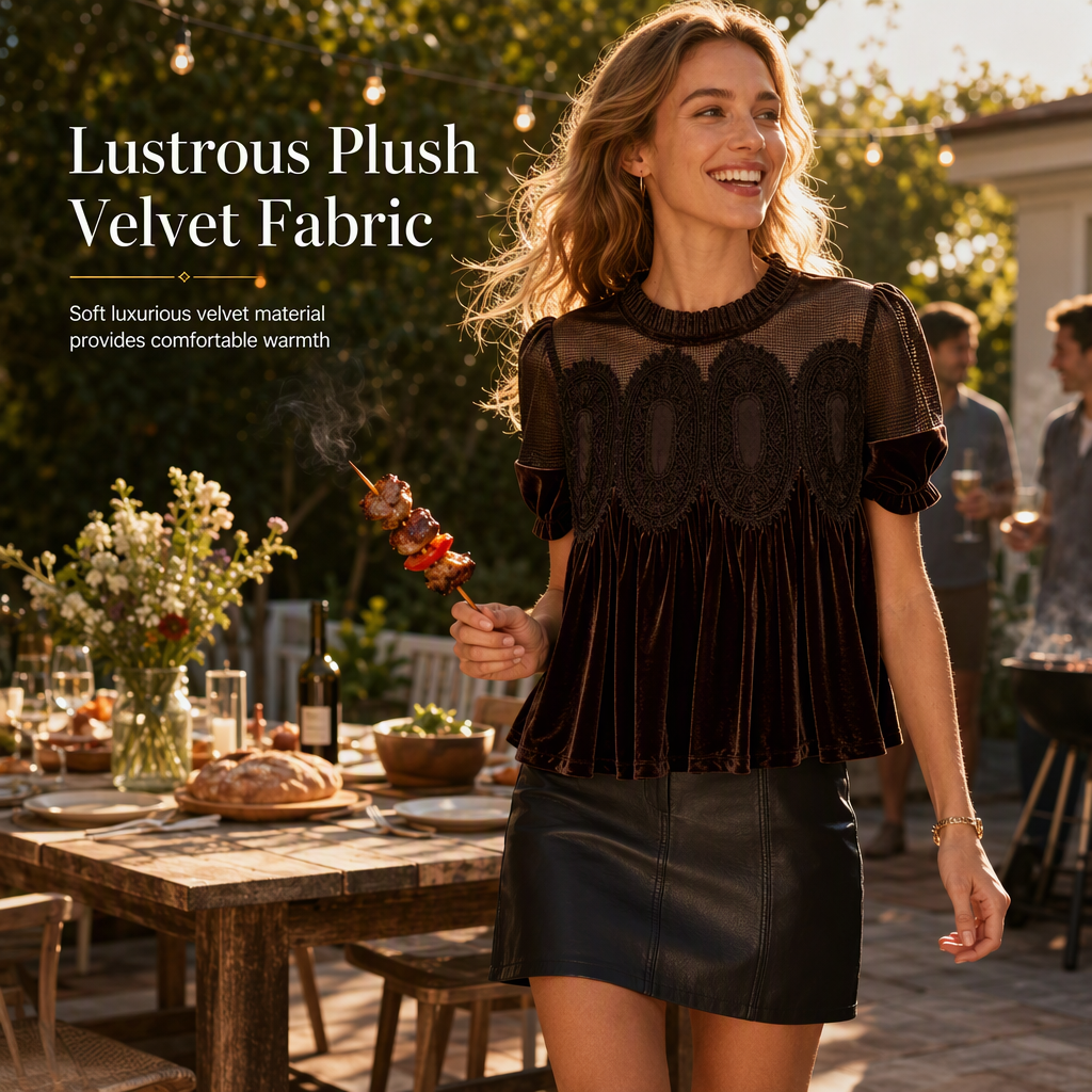 Women's Solid Short Sleeve Top with Ruffle Collar