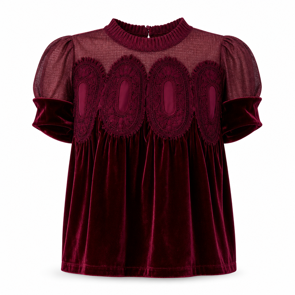 Women's Solid Short Sleeve Top with Ruffle Collar