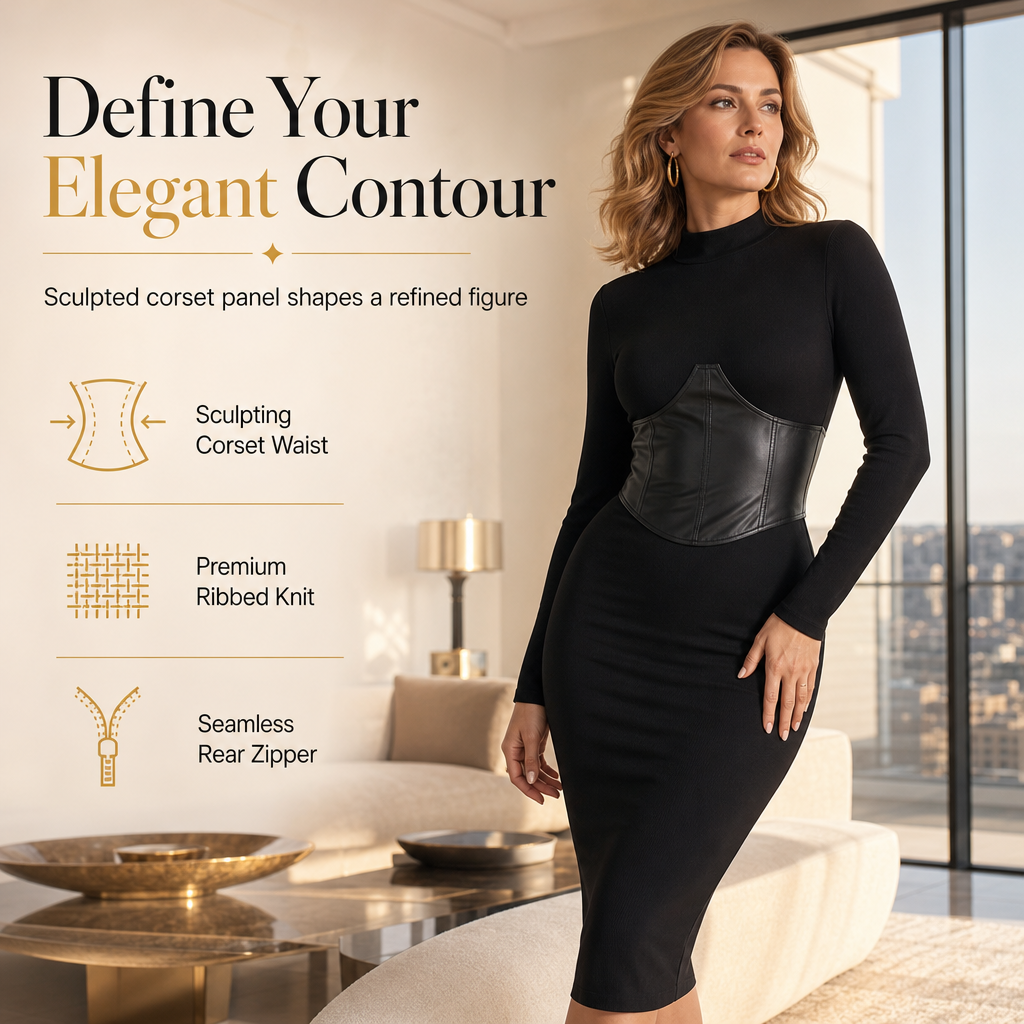 Sculpted Waist, Elegant Curve – Women's Ribbed Bodycon Dress ✨
