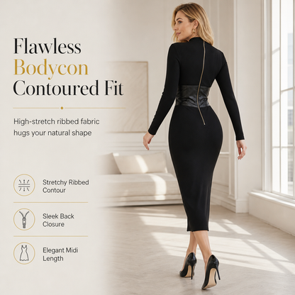 Sculpted Waist, Elegant Curve – Women's Ribbed Bodycon Dress ✨