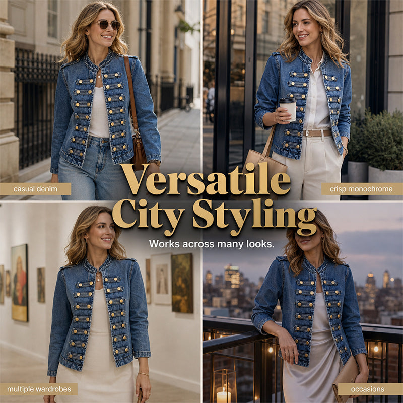 💖Black Friday Mega Deal – 50% off!💖 ✨Women's Vintage Symmetrical Button Denim Jacket
