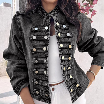 💖Black Friday Mega Deal – 50% off!💖 ✨Women's Vintage Symmetrical Button Denim Jacket