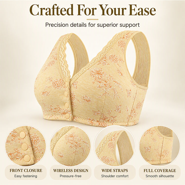 🌸Women's Plus Size Front Button Floral Print Wireless Bra
