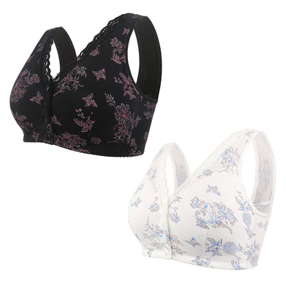 🌸Women's Plus Size Front Button Floral Print Wireless Bra
