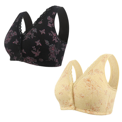 🌸Women's Plus Size Front Button Floral Print Wireless Bra