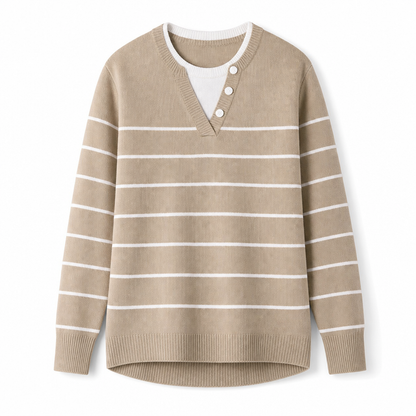 🌸Hot Sale 50% OFF💖Casual Mock Two Piece V Neck Knit Sweater with Button Details