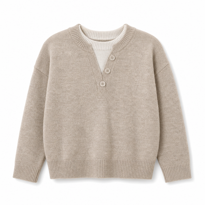 🌸Hot Sale 50% OFF💖Casual Mock Two Piece V Neck Knit Sweater with Button Details