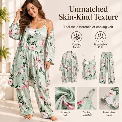 Women's Elegant Floral 3-Piece Pajama Set