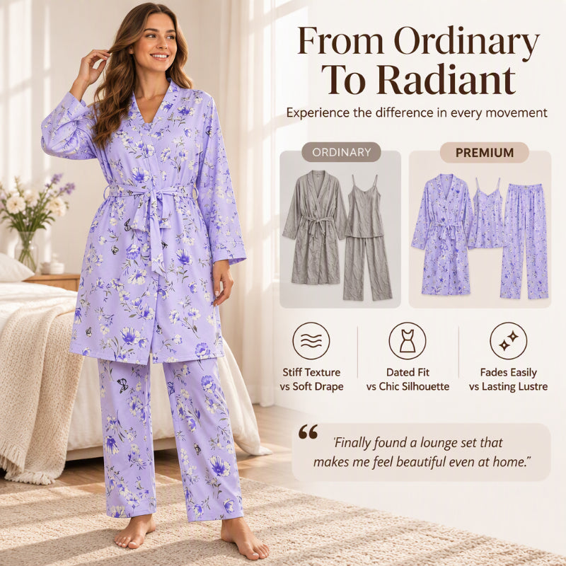 Women's Elegant Floral 3-Piece Pajama Set