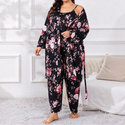 Women's Elegant Floral 3-Piece Pajama Set