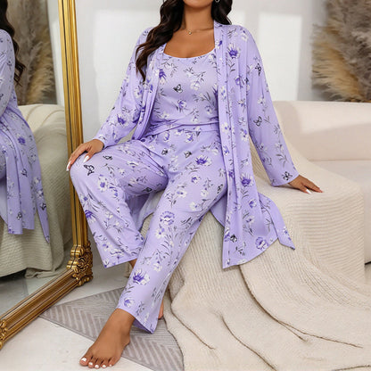 Women's Elegant Floral 3-Piece Pajama Set