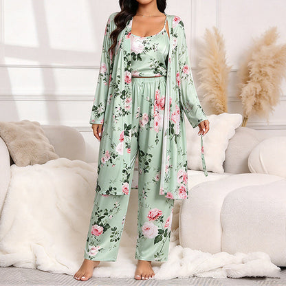 Women's Elegant Floral 3-Piece Pajama Set