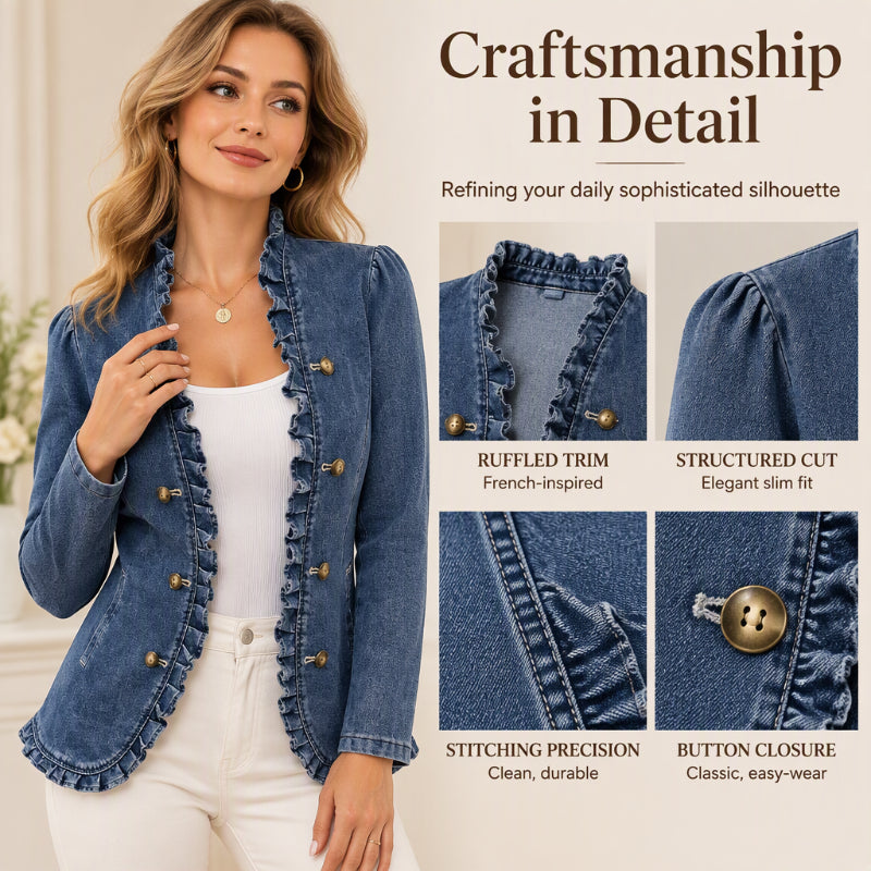 Women's Chic Ruffle Trim Denim Jacket