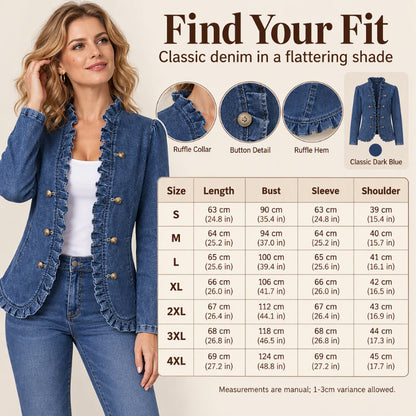 Women's Chic Ruffle Trim Denim Jacket