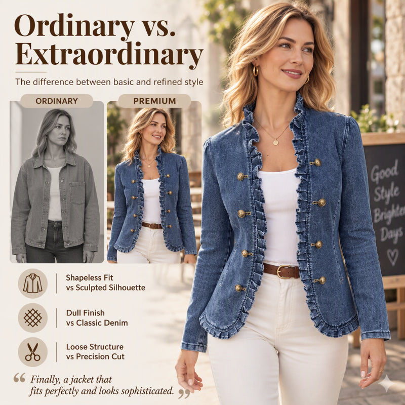Women's Chic Ruffle Trim Denim Jacket
