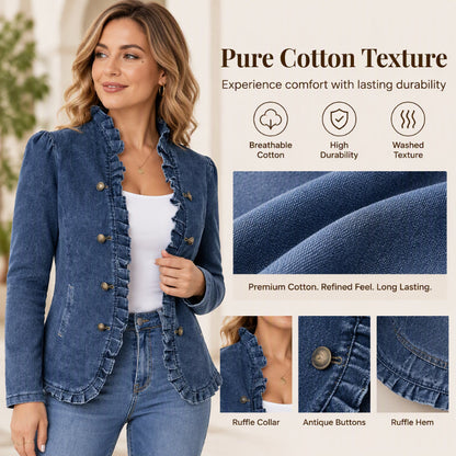 Women's Chic Ruffle Trim Denim Jacket
