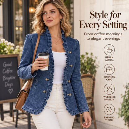 Women's Chic Ruffle Trim Denim Jacket