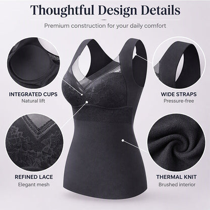 Women's Slim Fit Thermal Camisole with Built-In Bra
