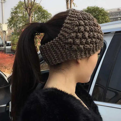 Women Winter Warm Knitted Ear Warmer Headband Wide Floral Hair Accessory